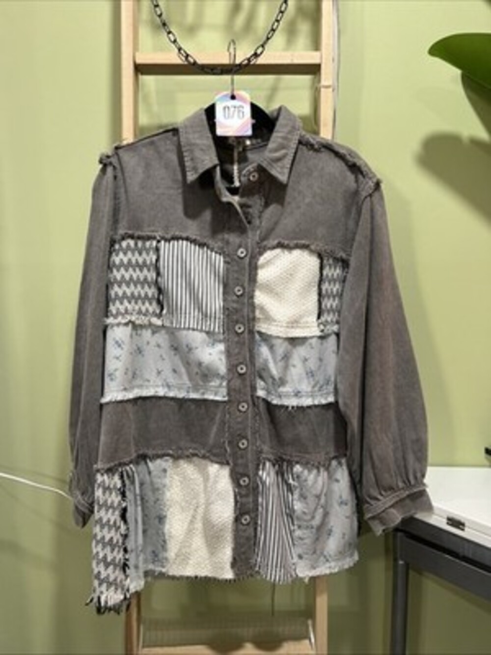 NWT POL Denim Patchwork Boho Button Up Shacket Gr… - image 2